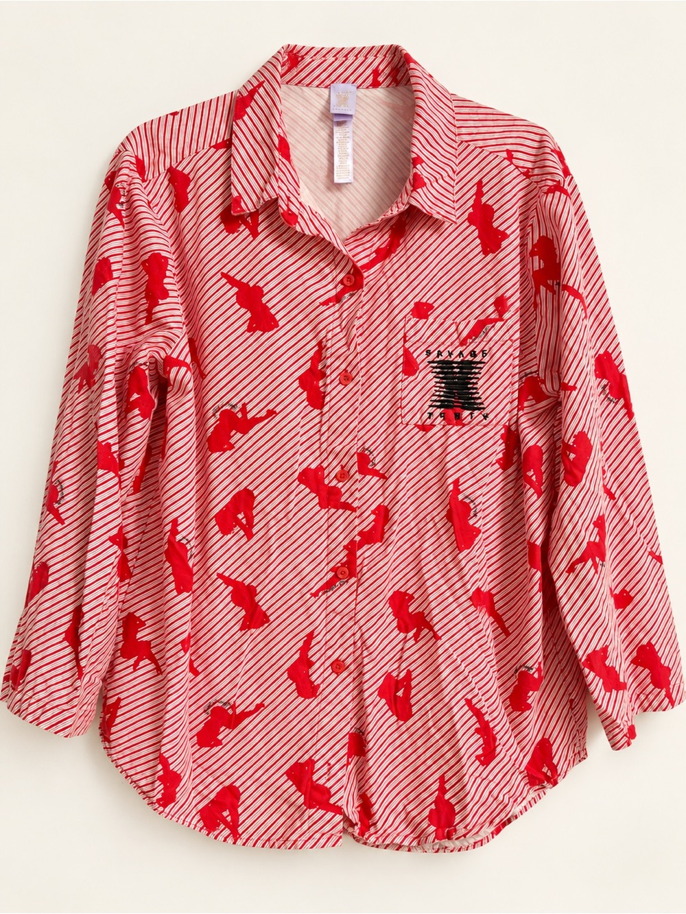 Savage X Fenty Night Star Chaser Flannel Sleep Shirt Red White L